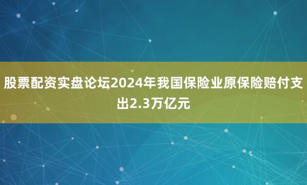 股票配资实盘论坛2024年我国保险业原保险赔付支出2.3万亿元